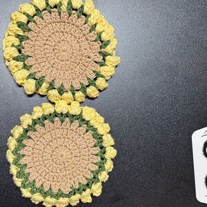 Handmade Crochet tulip Coasters - Yellow & Tan